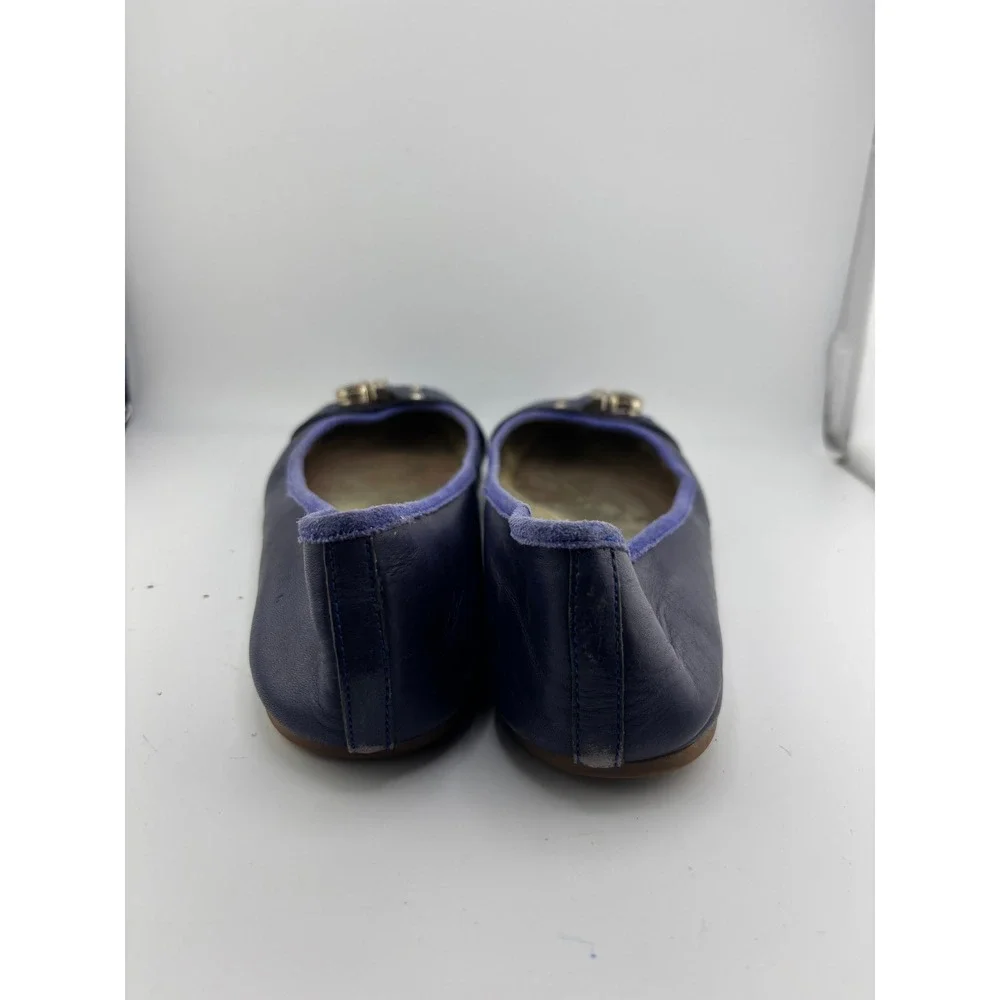 Coach Womens Navy Leather Purple Suede Turnlock Ballet Flats Blue Size 8